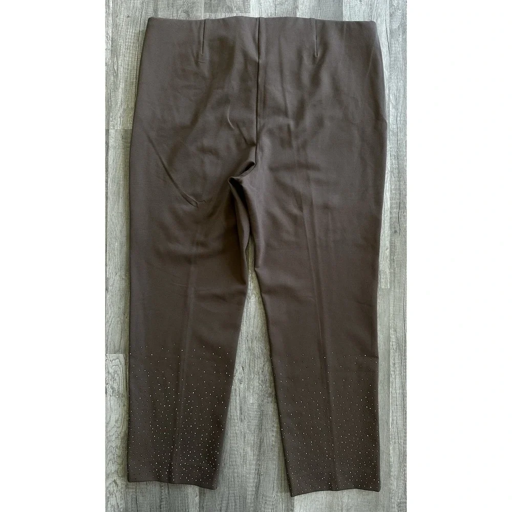 Chico's Brigitte Pants 3.5R US 18R Brown Pull On Wide Leg Rhinestone Hem Plus - Picture 14 of 16